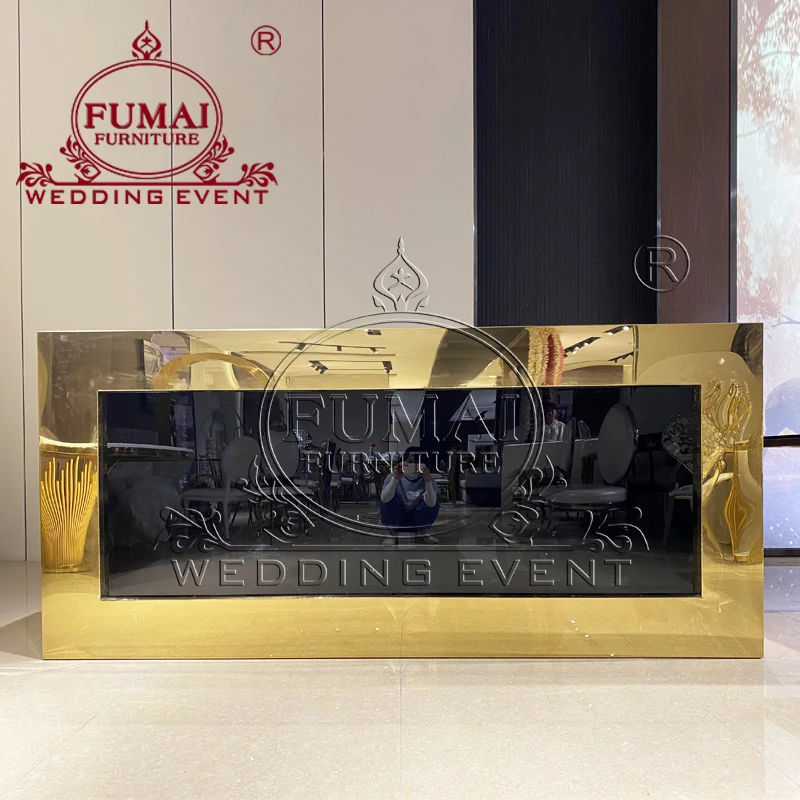 Wedding  Furniture Luxury High Gloss Elegant Black Color Golden Frame Bar Counter Modern