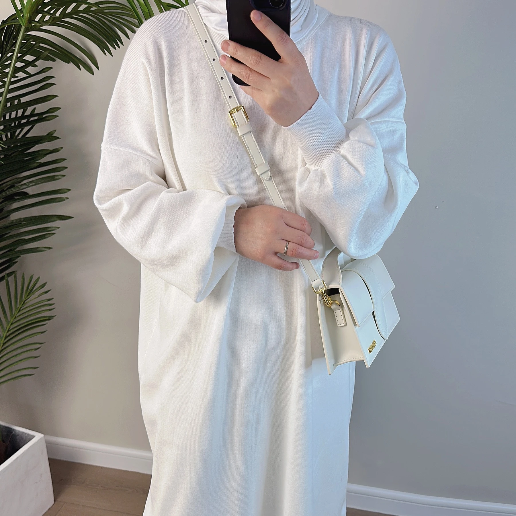 2024Islamic 2 Piece Winter Abaya Knitted Robe Pant Abaya Set Muslim Women Traditional Modest Fashion Office Clothing Sweater