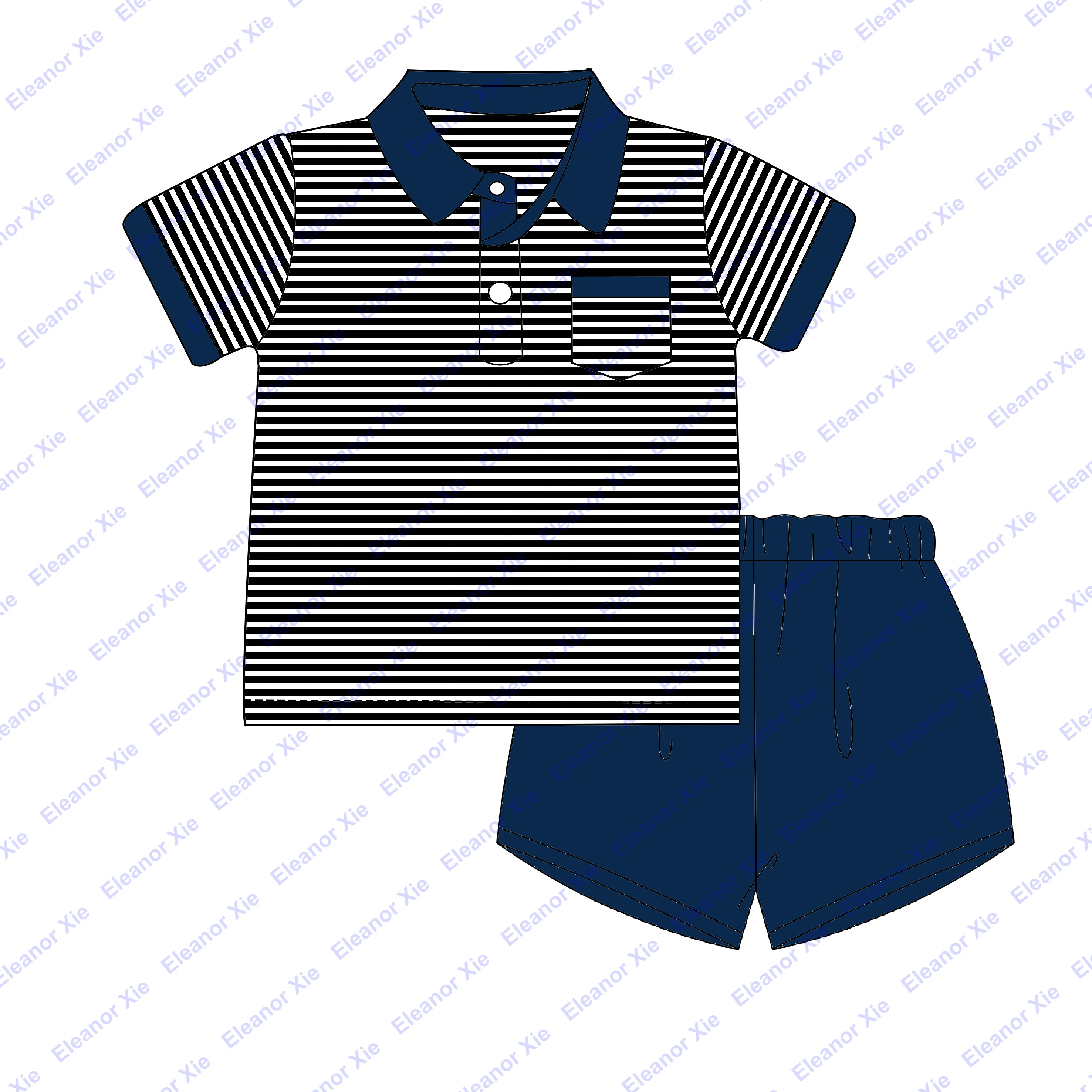 New Model Child Boy Polo Shirt Short Set Summer Monogram Knit 95%cotton Toddler Babies Boys Clothing Sets