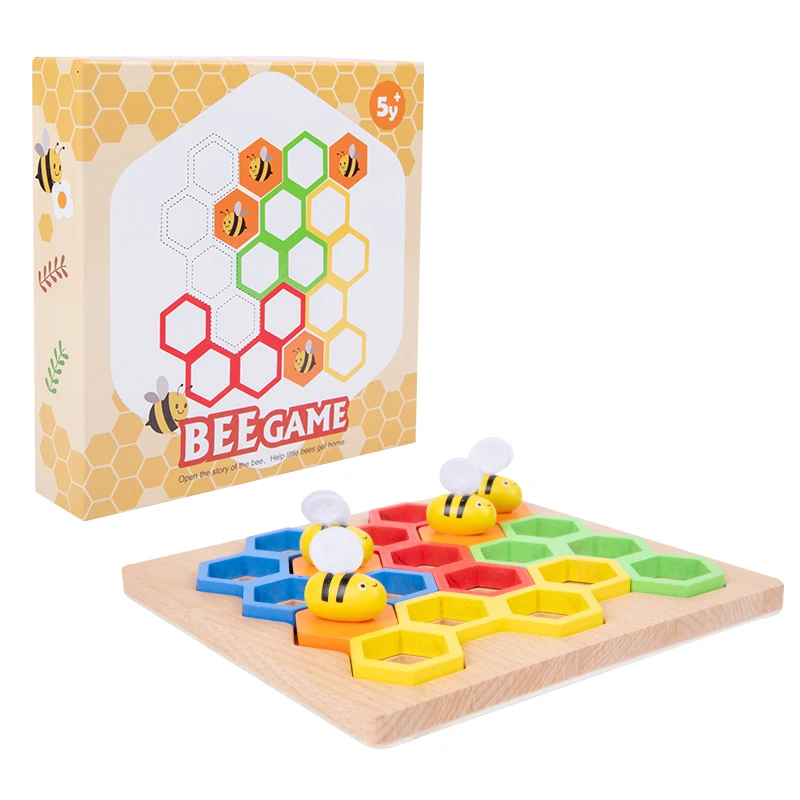 Children Montessori Toddler Wooden Puzzle Bee Hive Catching Bees Pass Game Break Barrier Preschool Educational Toys