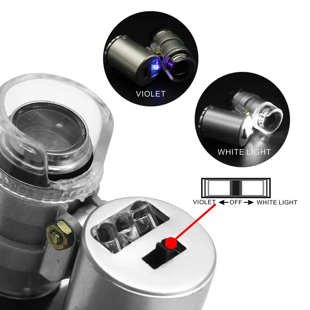  Новый брендовый портативный мини-микроскоп 60x со светодиодной и