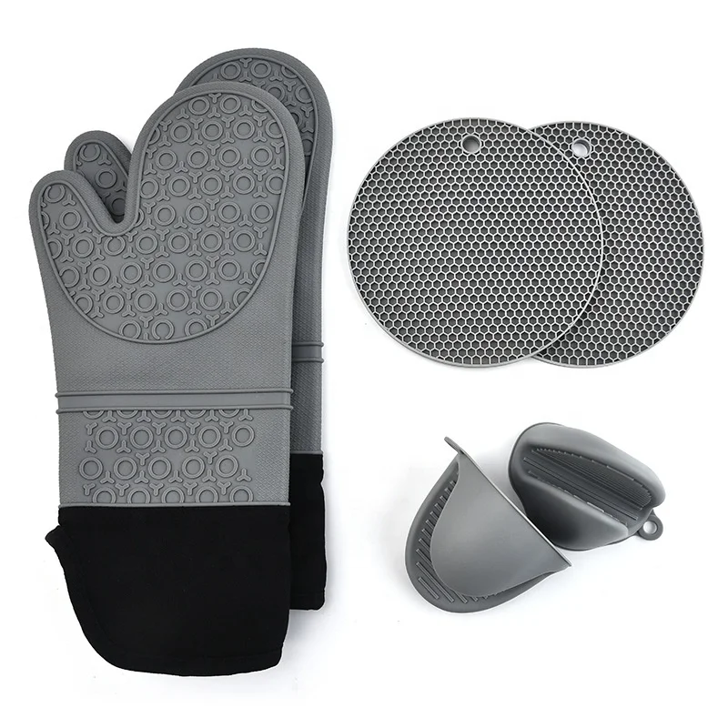 Extra Long Silicone Oven Mitts Set Hot Pads Potholders and Mini Cooking Pinch Heat Resistant Non-Slip Silicone Gloves