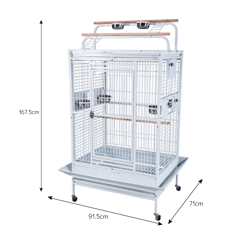 China Large Parrot Cage Stainless Steel Strong Lovebird Breeding Flight Cage For Parrot Macaw Play Top With Wheels