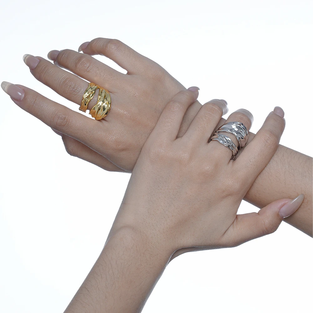 ICEBELA Korean Ring Niche Designer S925 Sterling Silver Hollow-out Origami Texture Ring Female Ins Wind Open Index Finger Ring