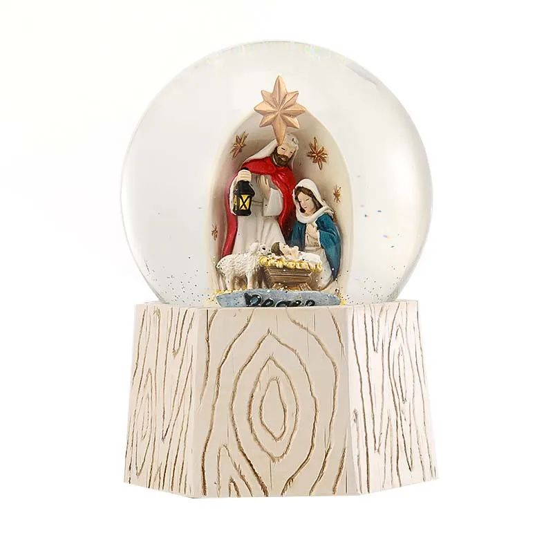 Custom Jesus Snow Globes Wholesale Resin Glass Blowing Snow Christmas Decor White Base Jesus Classic Story Resin Snow Globe