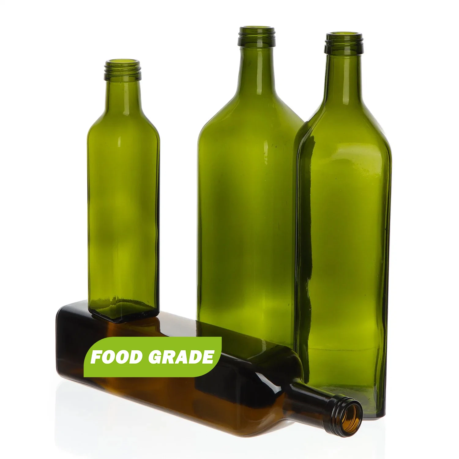 Custom 100ml 250ml 500ml 750ml 1L Round Square Glass Olive Oil Container Dark Green Clear Amber Bottle with Cap Nozzle