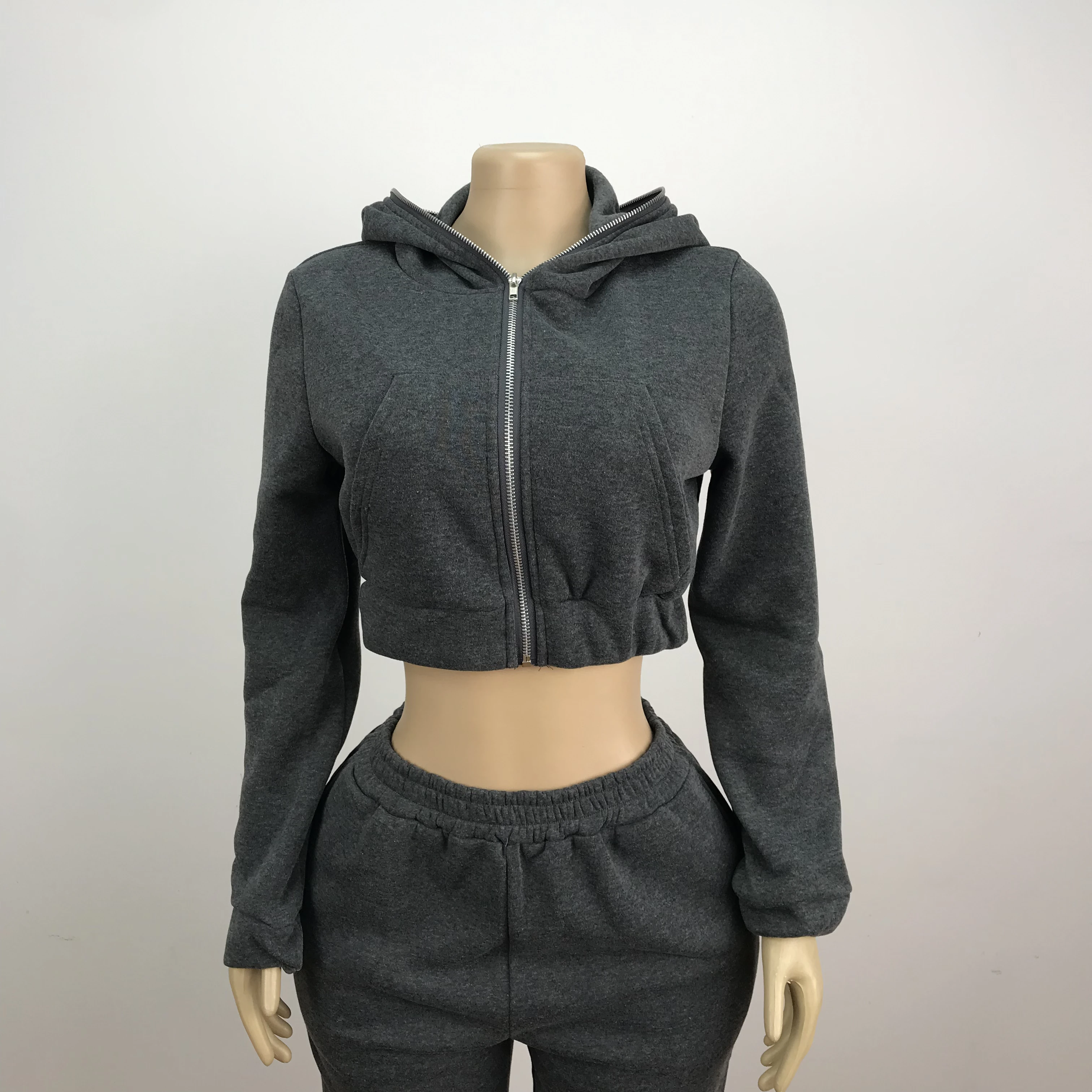 Spring Women Jogger Sweatshirt Two Piece Pants Set 2024 New Arrival Winter Sweatsuits Zipper Crop Hoodies And Trousers Set