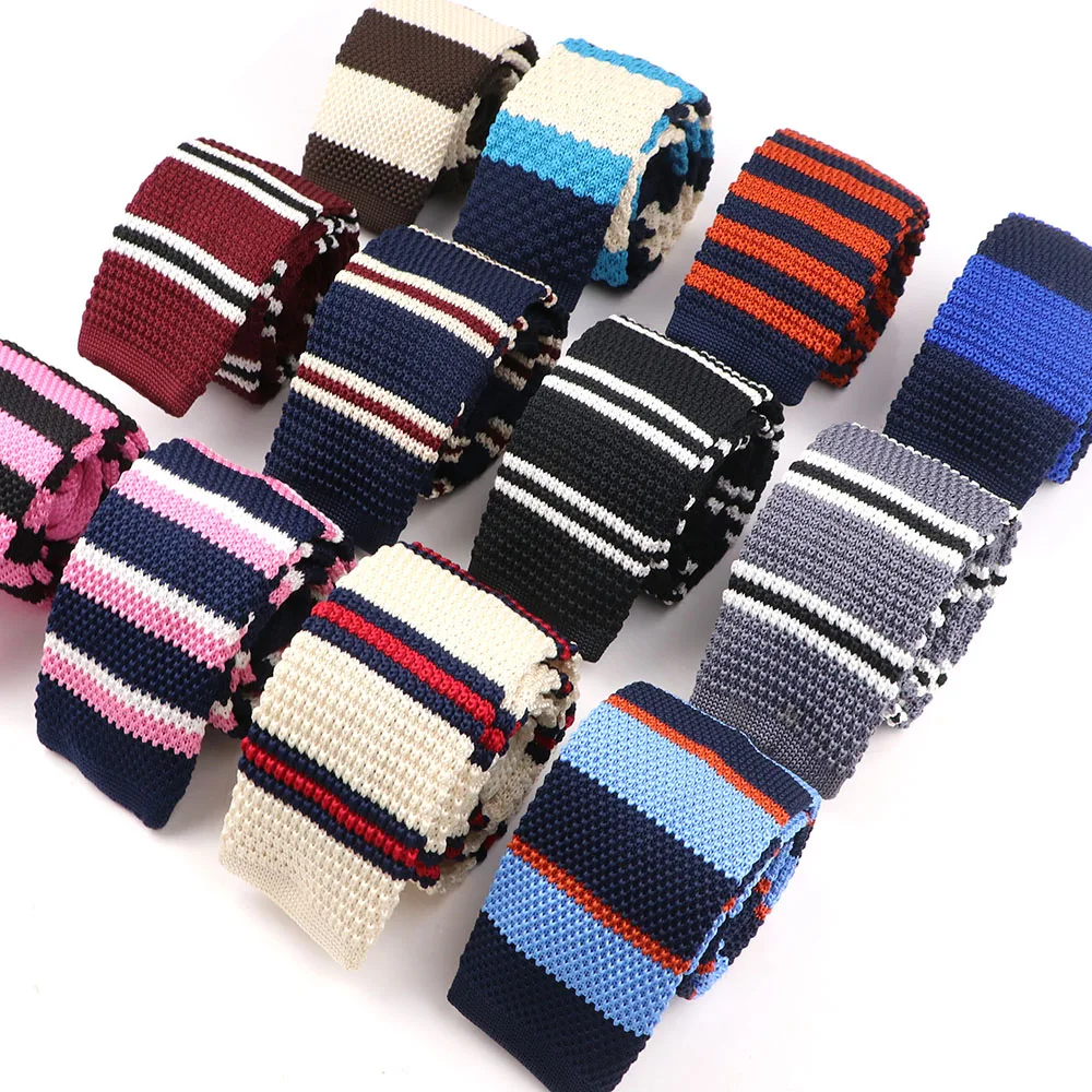 Модный мужской вязаный галстук в полоску для отдыха красочный Узкий Тонкий тканый галстук для свадьбы вечеринки строгий галстук