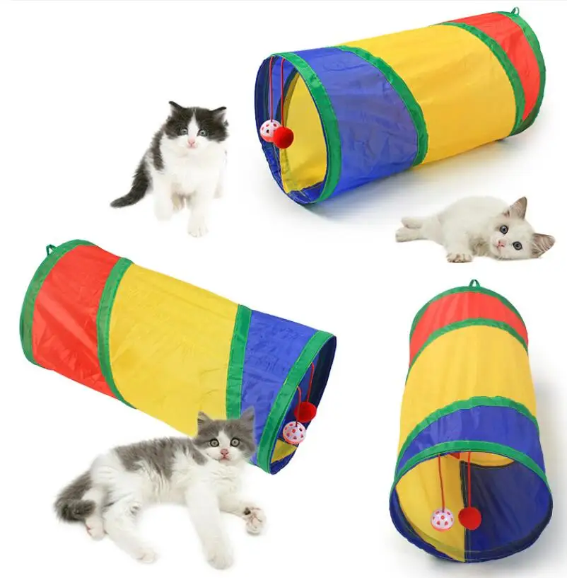 Interactive Cat Tunnel Toy for Indoor Channel Toy Cats With Play Ball Holes Straight S 3 Way Foldable Pet Cat Tunnel
