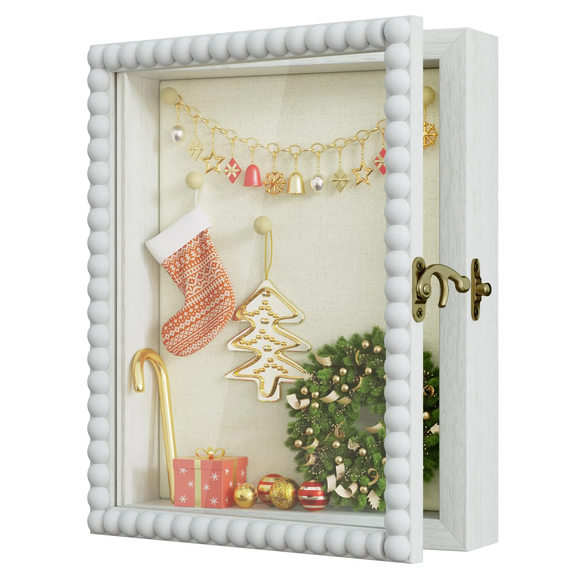 8x10 large shadow box display case Shadow Box Display Case with Unique Beads Door and Glass Window Wood Memory Box for Pictures