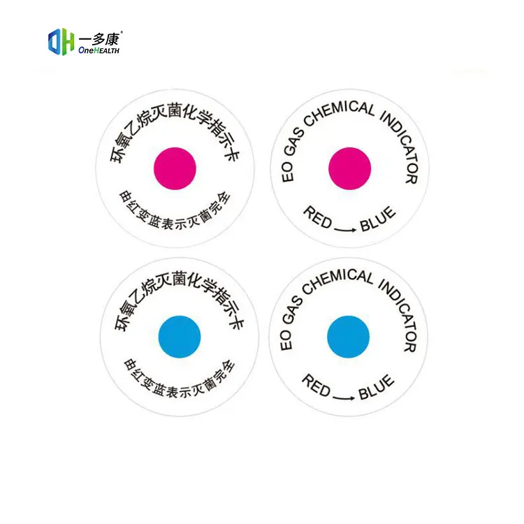 EO Gas chemical indicator adhesive label red to blue