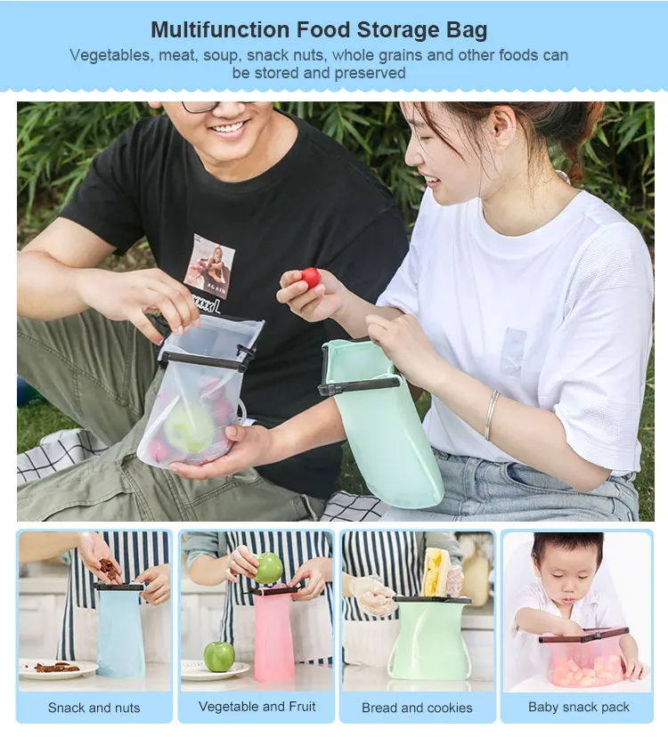 A Ecofriendly Reusable Silicone Food Storage Bag Snap With Holder