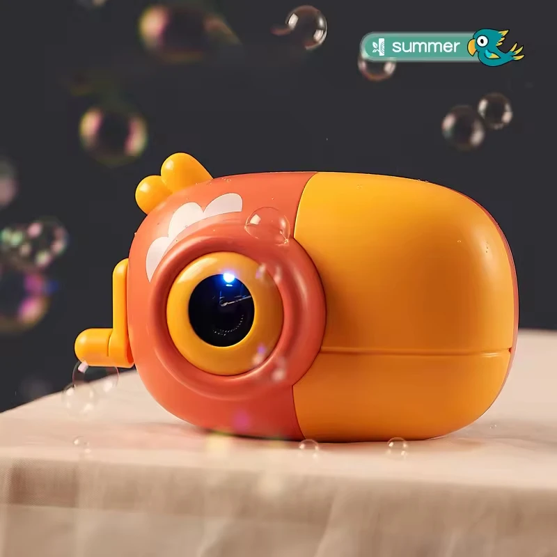 Leak-Proof Design Bubble Camera Toy Summer Outdoor Cartoon Parrot Shape Camera Bubble Toy For Kid Soap Toy With Light Music