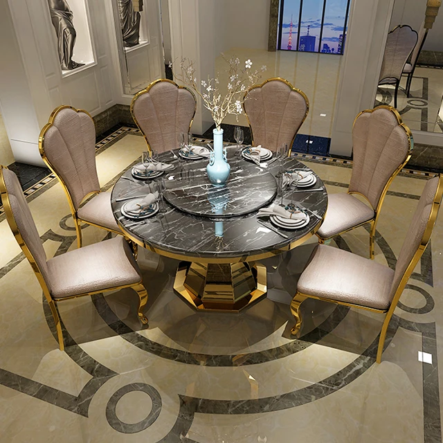2023 round marble top stainless steel frame dinner tables for sale  dining  room use