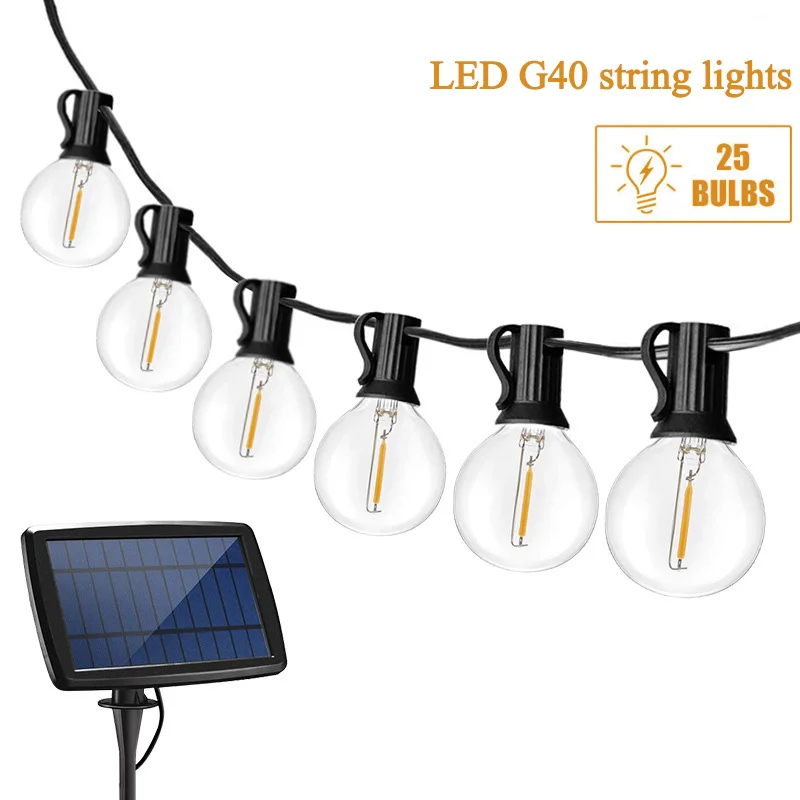 G40 LED Clear Globe Bulbs Solar Led String Fairy Light Outdoor Solar Globe Fairy Light Wedding Garland Lamp