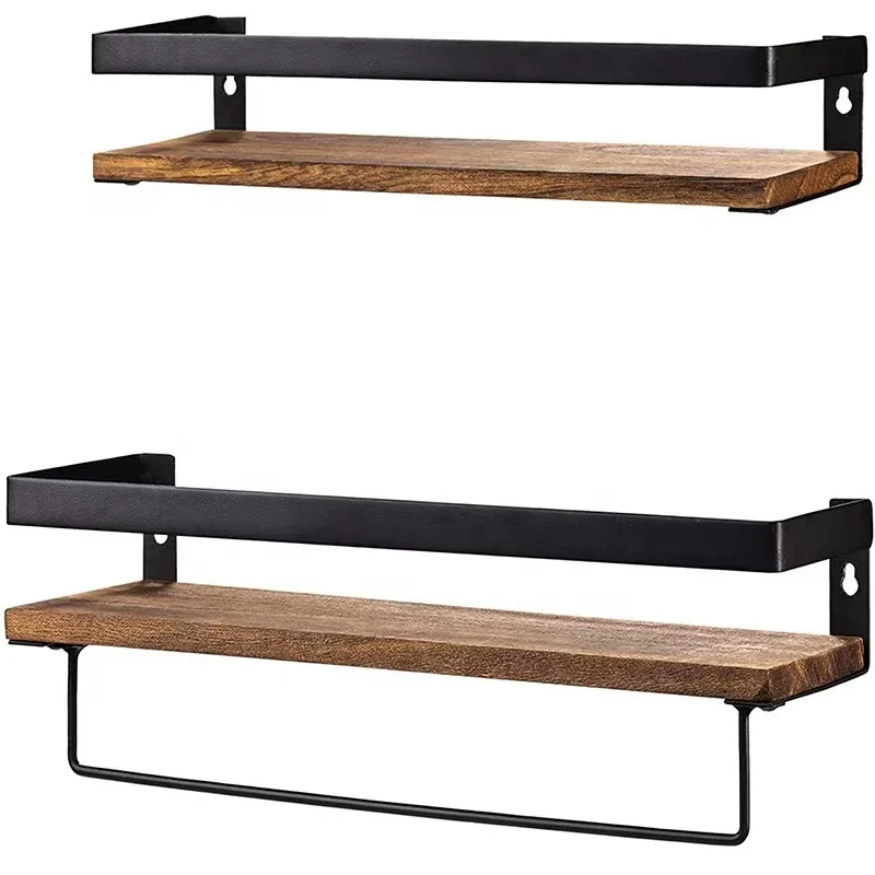 Towel Rack Floating Shelves for Bathroom Wall Set of 2 Kitchen Spice Rack Wall Mount