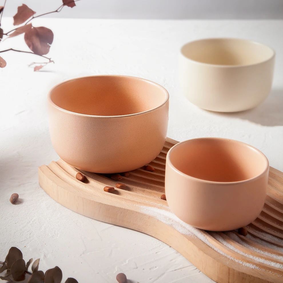 INS Style Custom Logo Porcelain Salad Bowls Home Decor Pink Color Dinnerware For Restaurant  Nordic Ceramic Round Bowl Gift Set