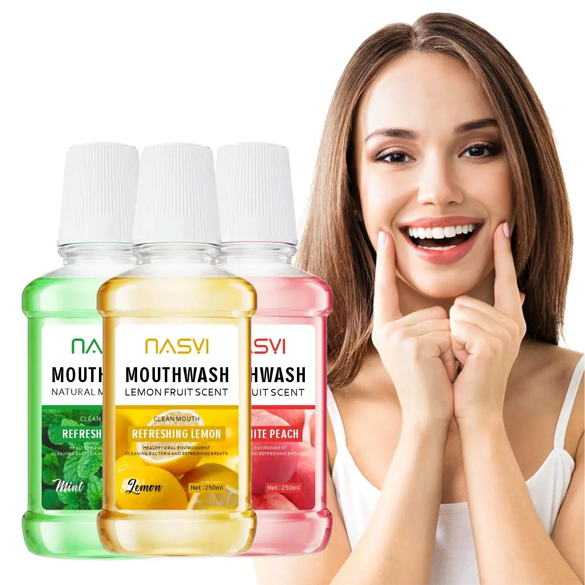 NASYI 250ml mint mouthwash manufacturers wholesale large bottles of peach flavor men and women fresh breath mouthwash