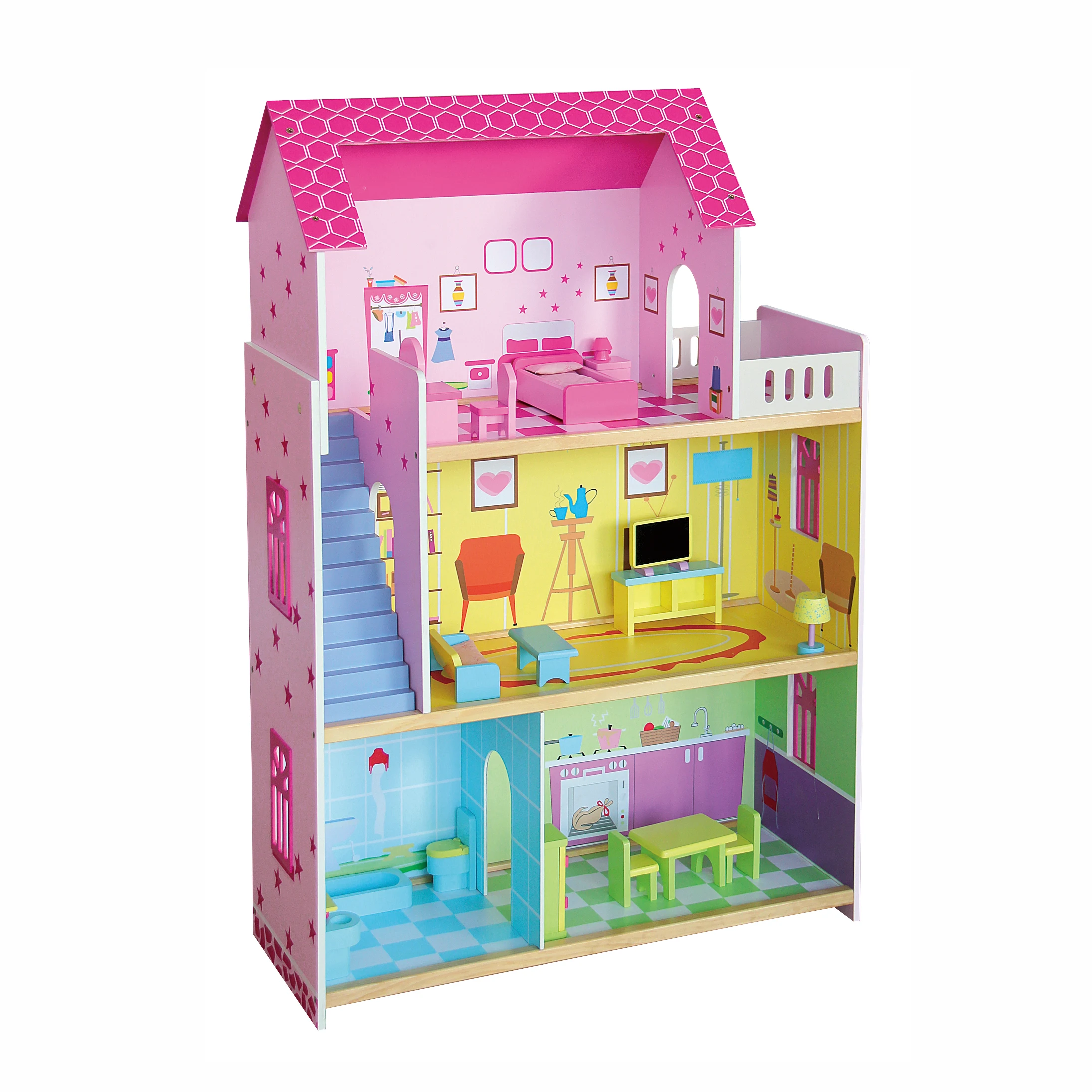 Factory Custom Miniature Accessories Princess Wooden Doll House Dollhouse With Furnitures