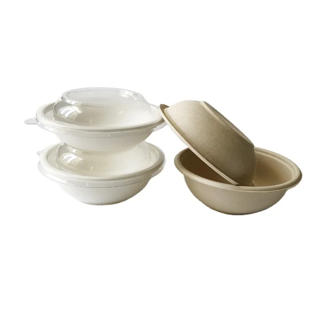 100% biodegradable disposable salad bowl sugarcane bagasse food container with PET lid