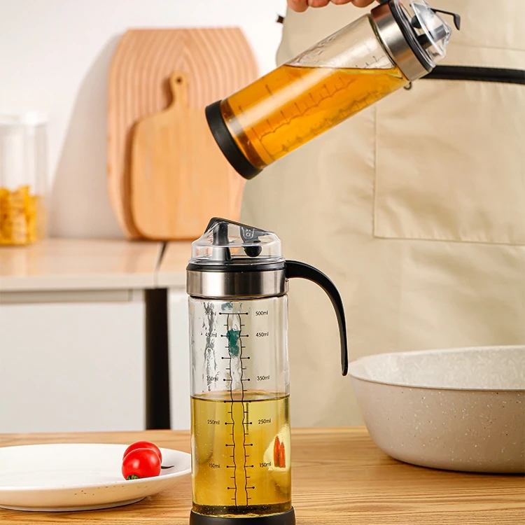 500ML Glass Oil Bottle Dispenser Kitchen Sauce Bottle Oil Vinegar Pot Leak Proof Measurable Oiler Olive Glass Jar