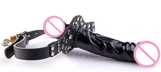 Ninghao Double Heads Dildo Gear Slave Mouth Penis Dildo Gag Train with Lock Women Oral Sex Mouth Plug BDSM Bondage Sex Toys