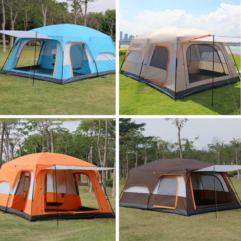 Outdoor Camping Tent With 2 Rooms 1 Living Room Waterproof Extra Large Space 8-12 Persons Family Tent