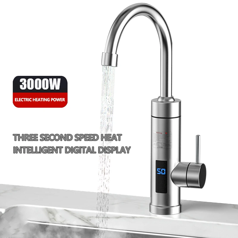 New Upgrade 3000W 304 Stainless Steel Kitchen Electric Heating Faucet With Led Digital Display Hot Water Electric Heater Faucets