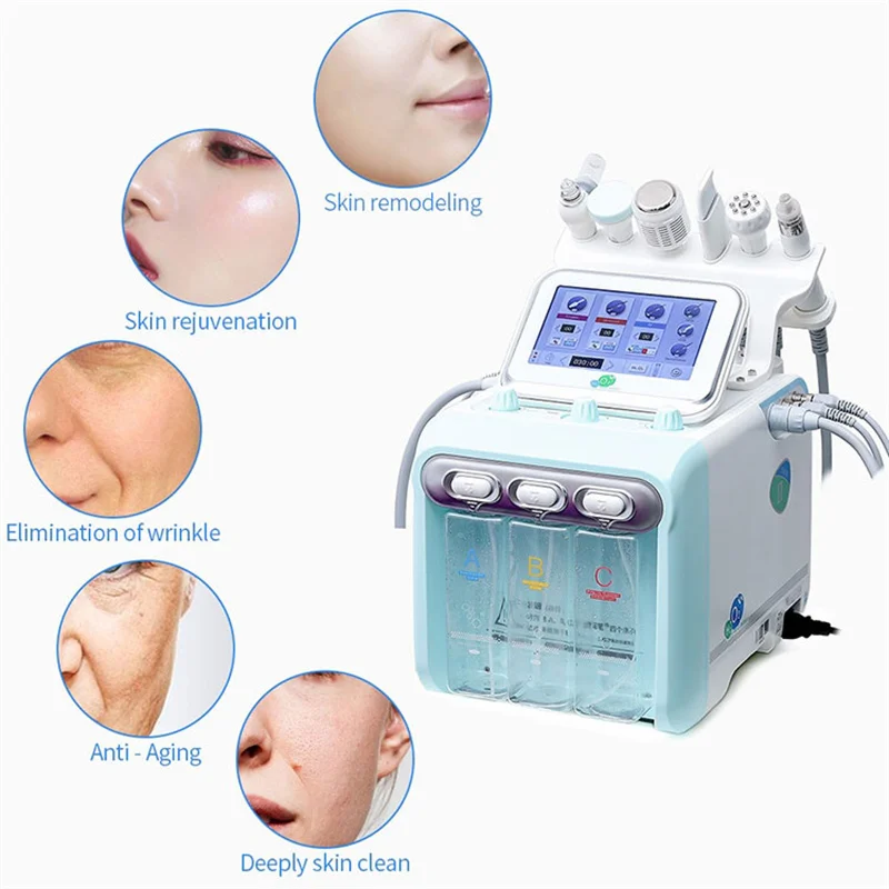 New Product Ideas 2022 Face Lifting Oxgen Facial Machine 6 in1 Microcurrent Hot Cold Hammer Hydro Facial Diamond Dermabrasion