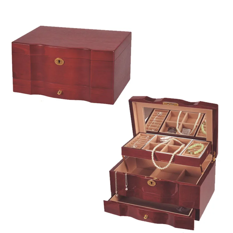 Luxurious lacquer painting finished  wooden jewelry box with removable tray