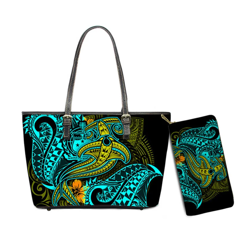 Custom Name Text Samoan Tribal Clutch Purses Handbag Set for Women Polynesian Designer Female Ladies Spring Summer Shoulder Bags