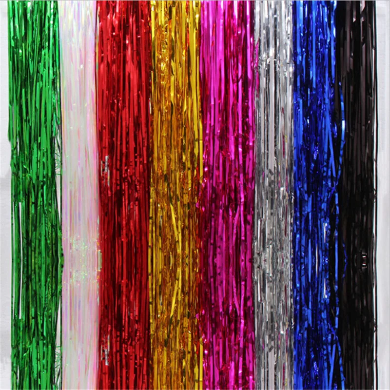 
1*2m rain silk curtain birthday party decoration wedding room layout gold and silver color background wall tassel rain silk curt 
