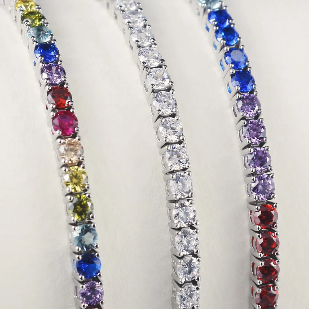 Women Luxury Jewelry  Round 2MM 2.5MM 3MM 4MM 5MM Cubic Zircon Tennis Bracelet 925 silver Diamond Tennis Bracelet