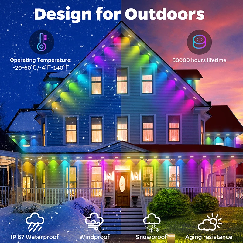 Twinklight Outdoor House Halloween Christmas Lights 2700K-6000K Rgb & Rgbw Smart LED Pixel Permanent Light Guide