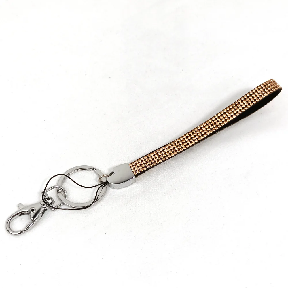 Wholesales Rhinestone Lanyard Keychains Bling Diamond Wristbands Polyester Lanyard Wrist Strap Car Glitter Wristlet Keychain