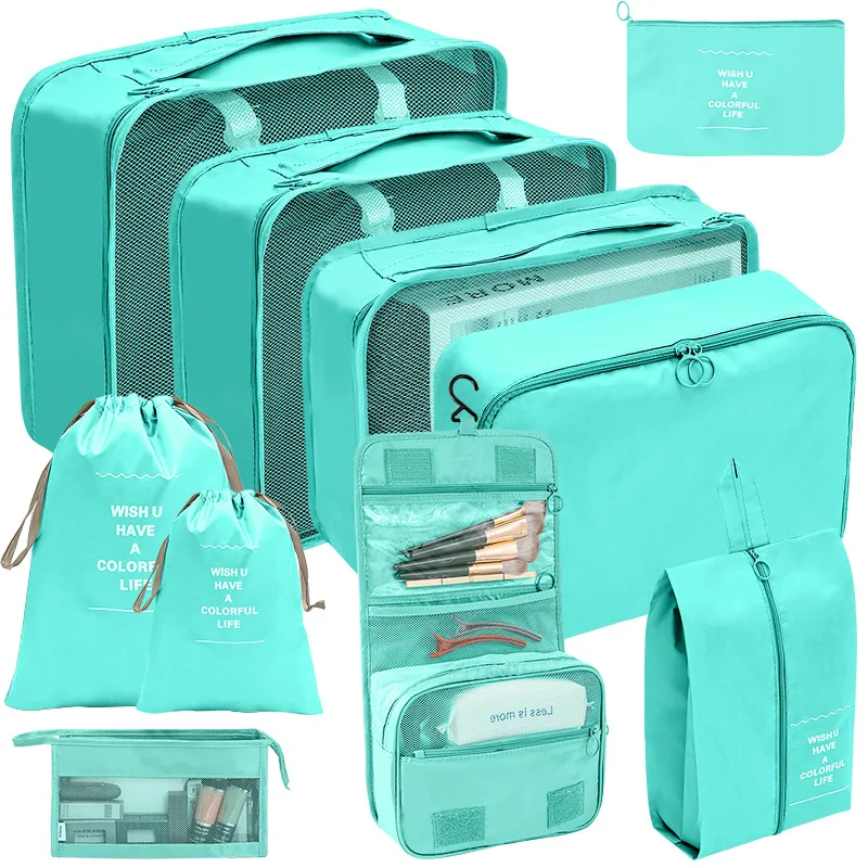 10pcs set wash and makeup bag Waterproof Clothes Packing Luggage Organizer Cubes Travel Storage Bags Set