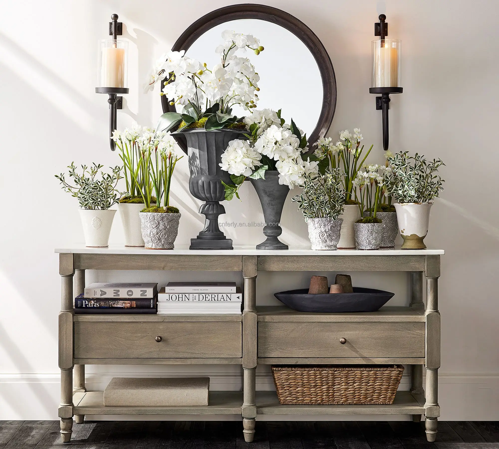 Modern American Style Living Room Wood Media Console French Contemporary Oak Media Console