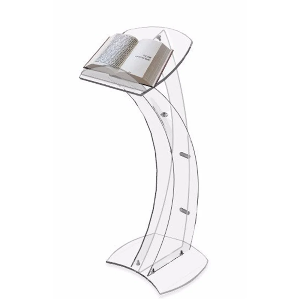 Clear Acrylic Podium for Floor with Open Back and Shelf