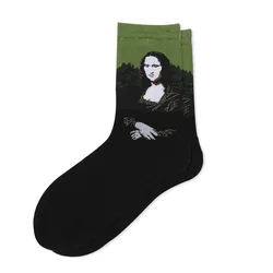 Hot Sale Fashionable Women Winter Socks Oil Painting Mona Lisa artists Colorful Hosiery Warm Corap Socks