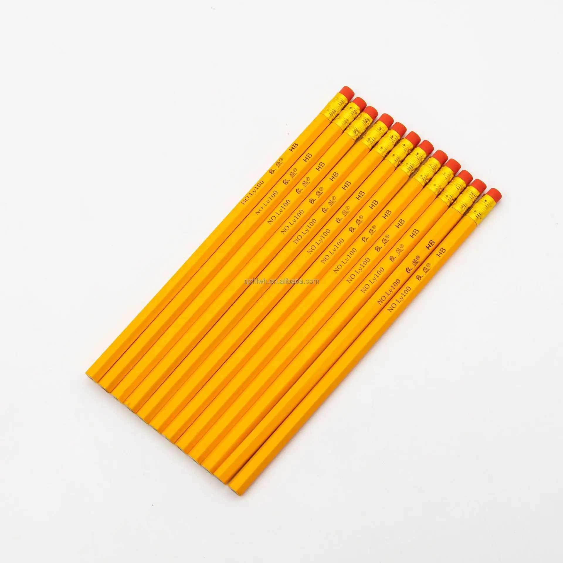 Cheap and High Quality Wooden Pencils School Supplies Yellow case with Rubber Grey Lead Core HB Pencil