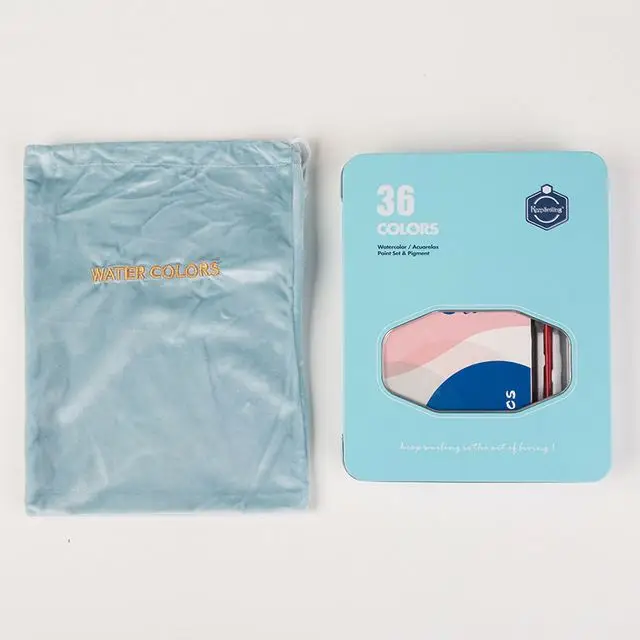 Keep Smiling 36colors Blue Iron Box Water Color Painting Student Hand-painted Portable Painting Set Art Supplies