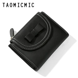 Taomicmic PU Leather For Women Bow-knot  Short Wallet Girls Zipper Coin Purse Key Wallet For Female Daily Clutch Purses