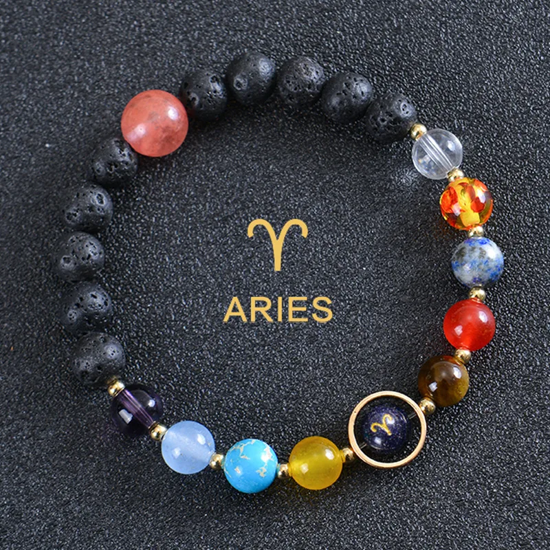 12 Zodiac Sign Crystal Bracelet Horoscope Spiritual Bracelet Healing Crystal Stone Beads Bracelet with Zodiac Charm
