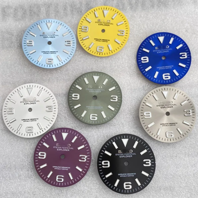 New 28.5mm, 369 sun pattern ice blue luminous watch dial, suitable for NH35/8215 movemonts