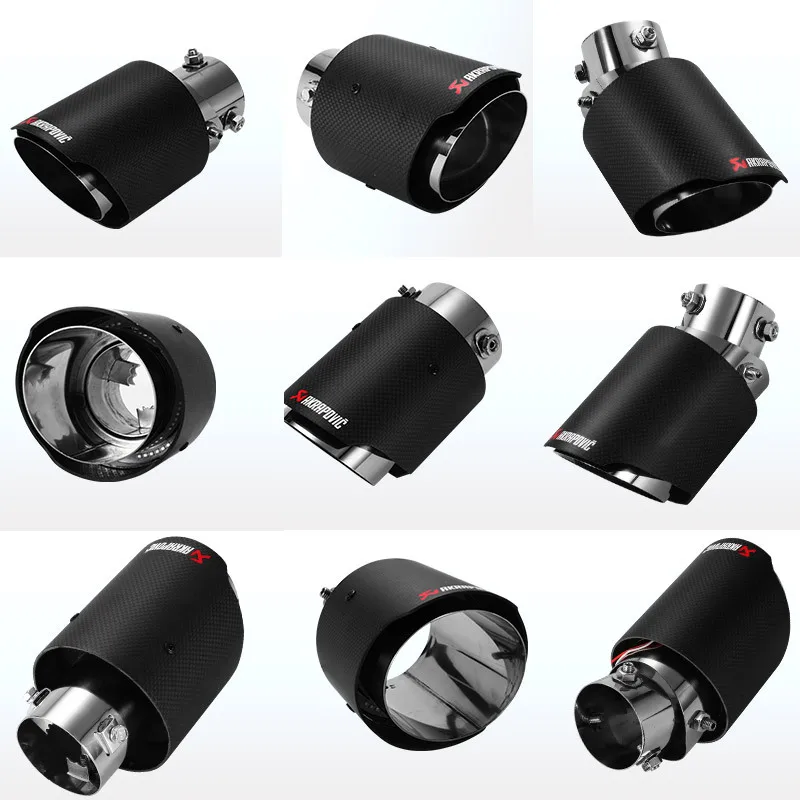 Carbon Fiber Universal Car Led Exhaust Muffler Tip Tail Pipe Red/blue Light Car Refit Single Outlet Straight Throat Exhaust Pipe