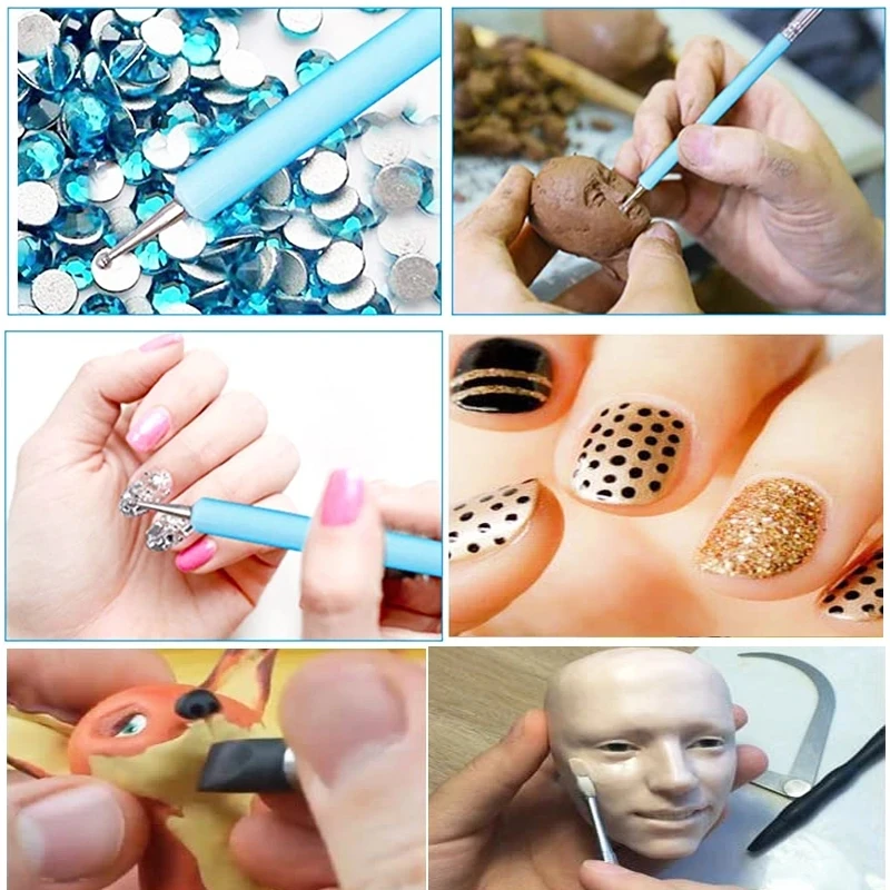 10Pcs Silicone Polymer Clay Sculpting Tool Pen Rubber Tip Modeling Dotting Tool Pottery Clay Sculpture Carving Tools