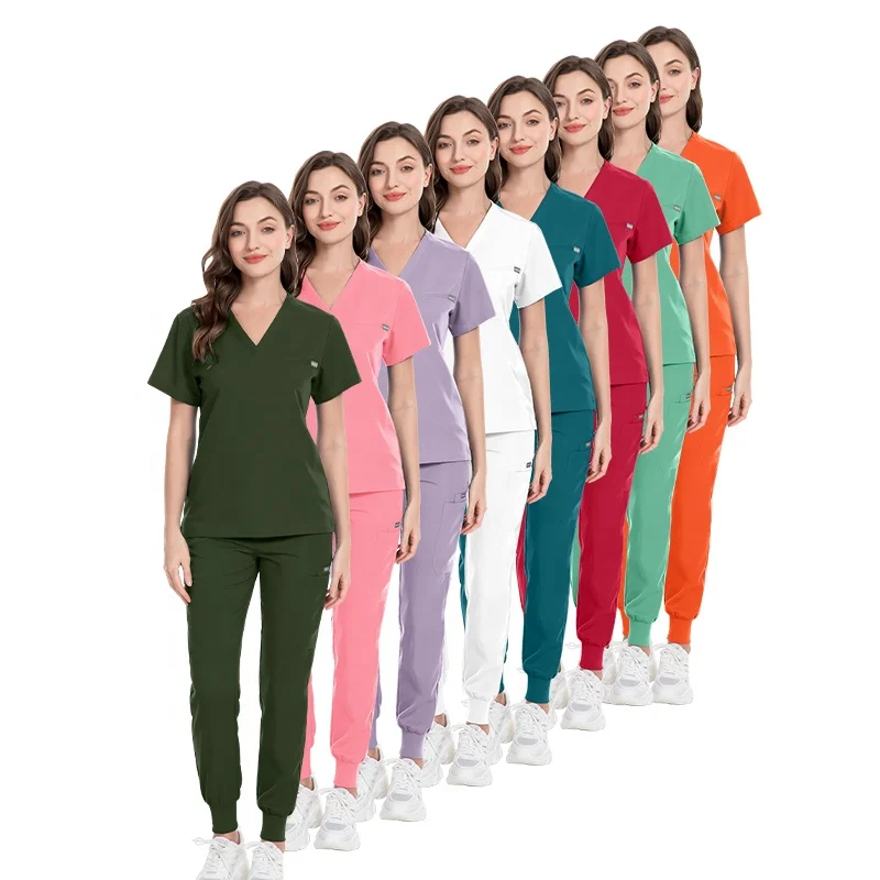 2024 New Custom Lemon Color Surgical Uniforms Stretchy Fabric All Seasons Factory Supply Unisex Nurse Scrub With Jogger Pants