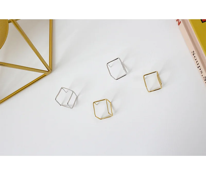 LANDY Fashion S925 Sterling Silver Simple Geometric Square Hollow Earrings