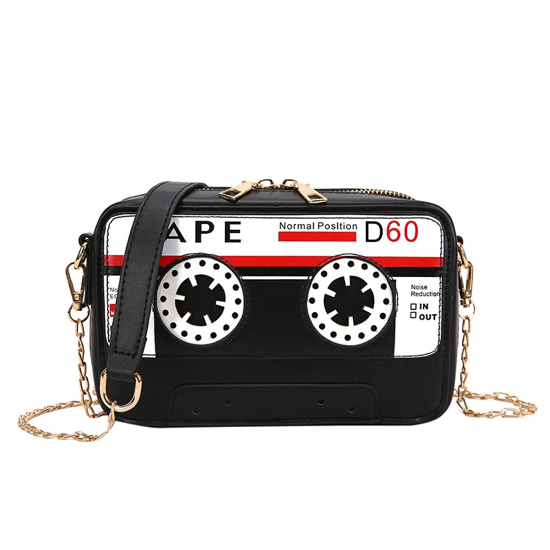 Fashion Ladies Phone Purse Handbag Personality Cassette Tape Shape Faux Leather Shoulder Bag