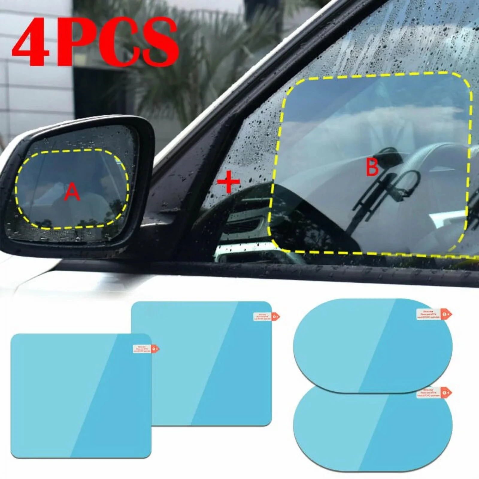 1 Set 4 Pcs Car Mirror Film and Side Window Film Anti Fog Rear View Rainproof Waterproof Nano Coating Film for Car Mirrors